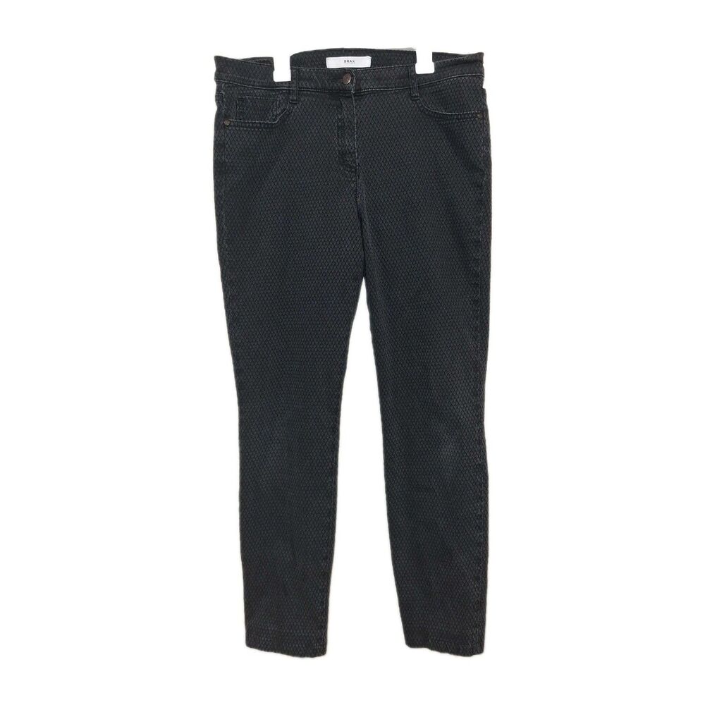 Brax Vintage Women's Diamond Pattern Black Jeans Straight Leg | Size 12/14